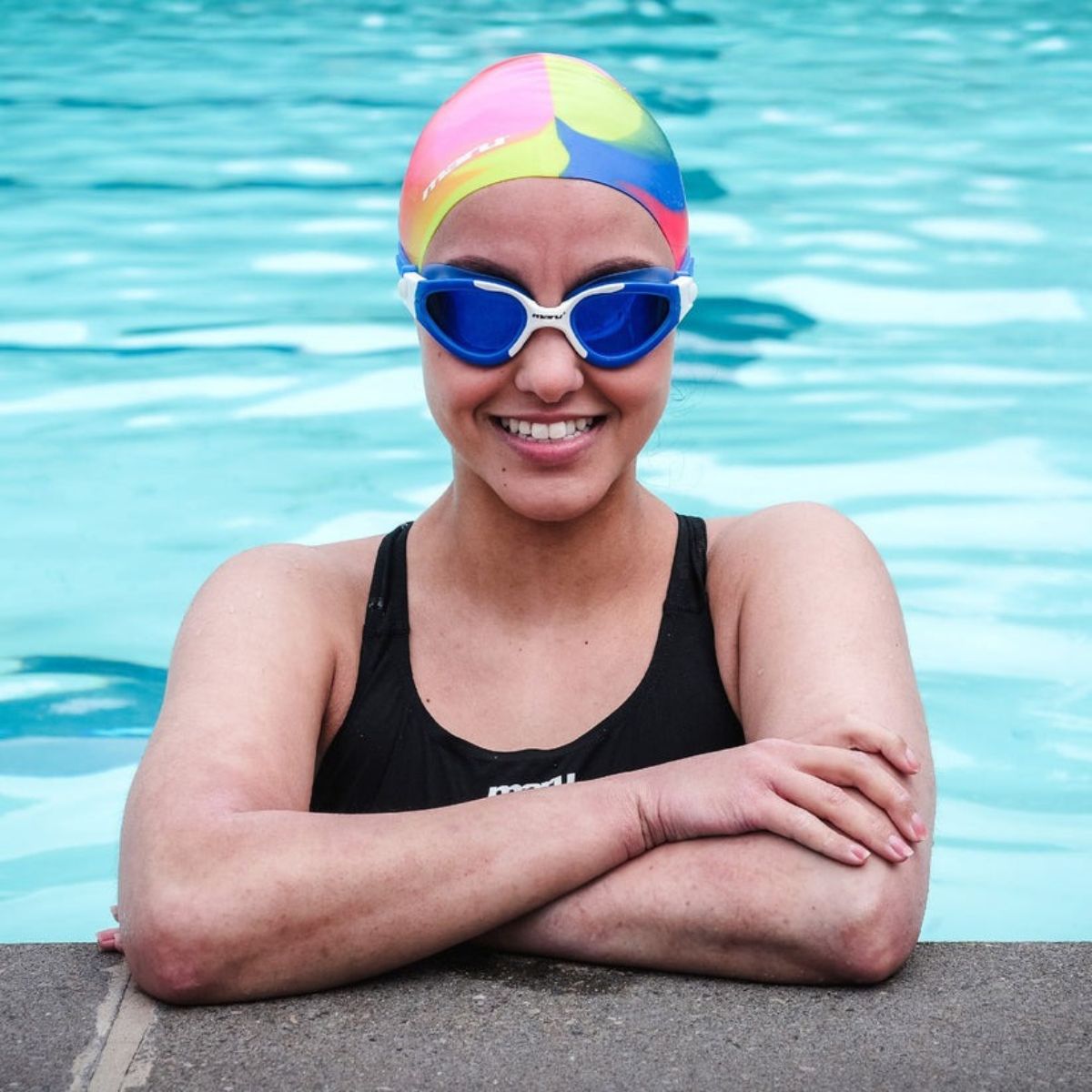 Maru Silicone Swim Cap Pink Blue - Image 10