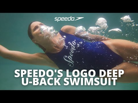 Speedo Logo Deep U-Back Swimsuit - Blue / White - Image 2