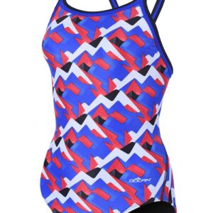 Dolfin Girls XtraSleek Eco Denali DBX Back Swimsuit - Red / White / Blue