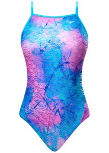 The Finals Funnies Girl's Mermaiden Foil Wing Back Swimsuit - Pink/Blue