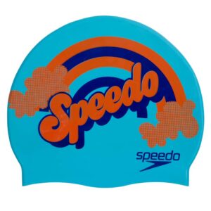 Speedo Slogan Junior Swim Cap - Aqua Splash / Navy / Pure Orange