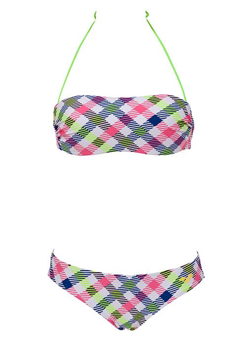 Arena Womens Checks Bandeau Swim Bikini - White / Multi-coloured - Image 2