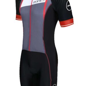 Zone3 Men's Lava Long Distance Full Zip Short Sleeve Tri suit - Black / White / Red