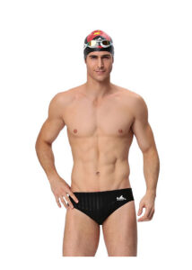 Yingfa Boys 9802-1 Streak Sharkskin Swimming Trunks Black
