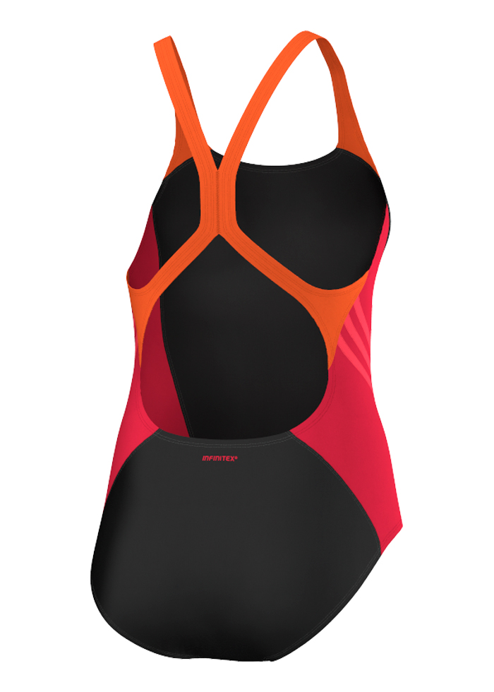 Adidas Girls Colorblock Swimsuit - Black / Ray Red - Image 2