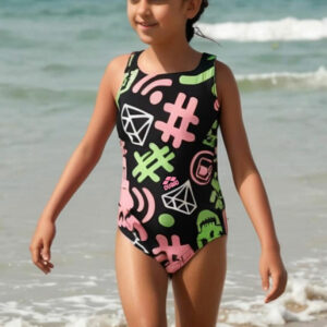 Arena Girls Fancy Swimsuit - Black / Green / Pink