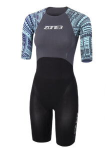 Zone3 Women's Kona-Target Short Sleeve Swim Skin - Grey / Green