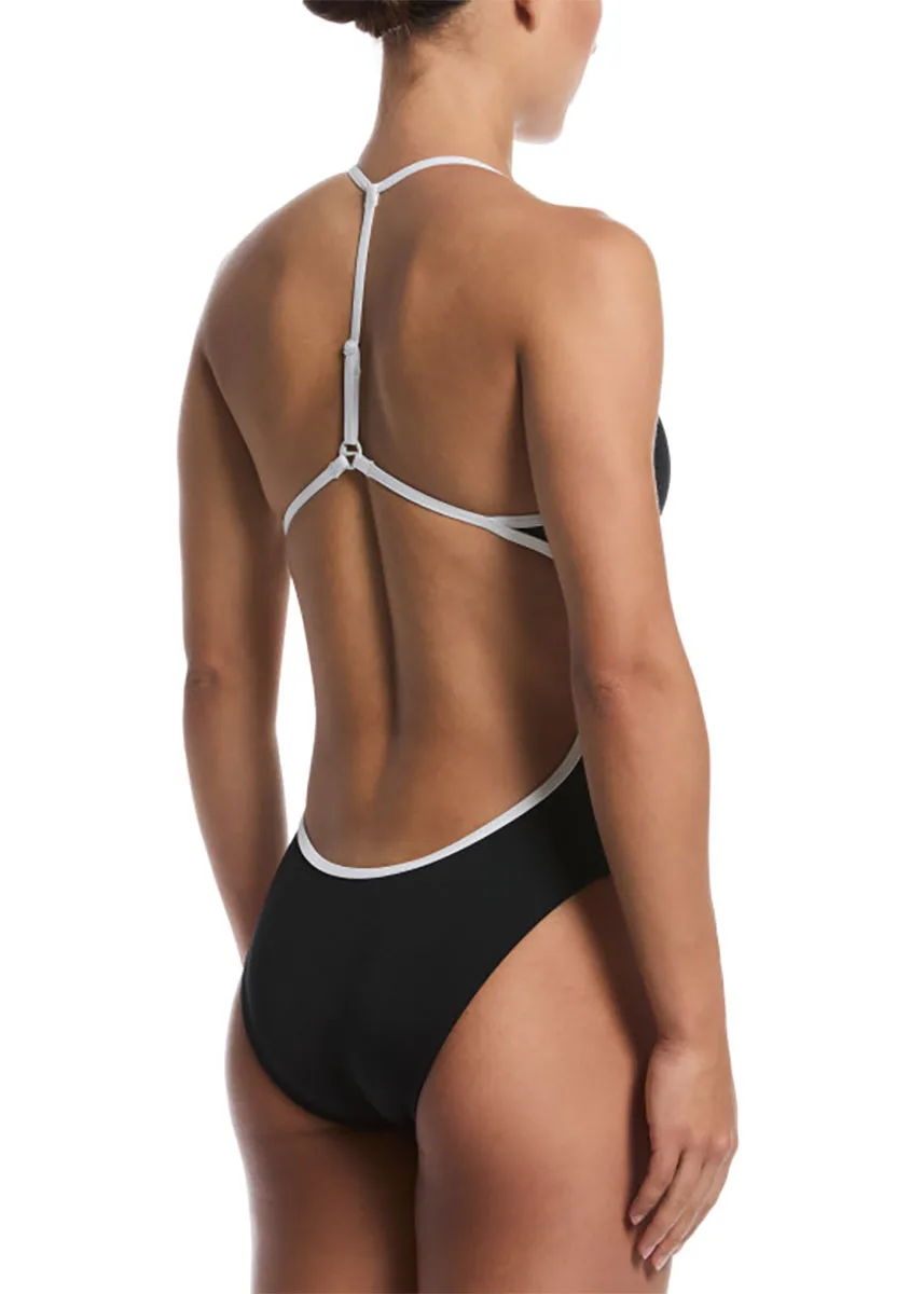 Nike Hydrastrong Logo Graphic Adjustable T-Back Swimsuit - Black
