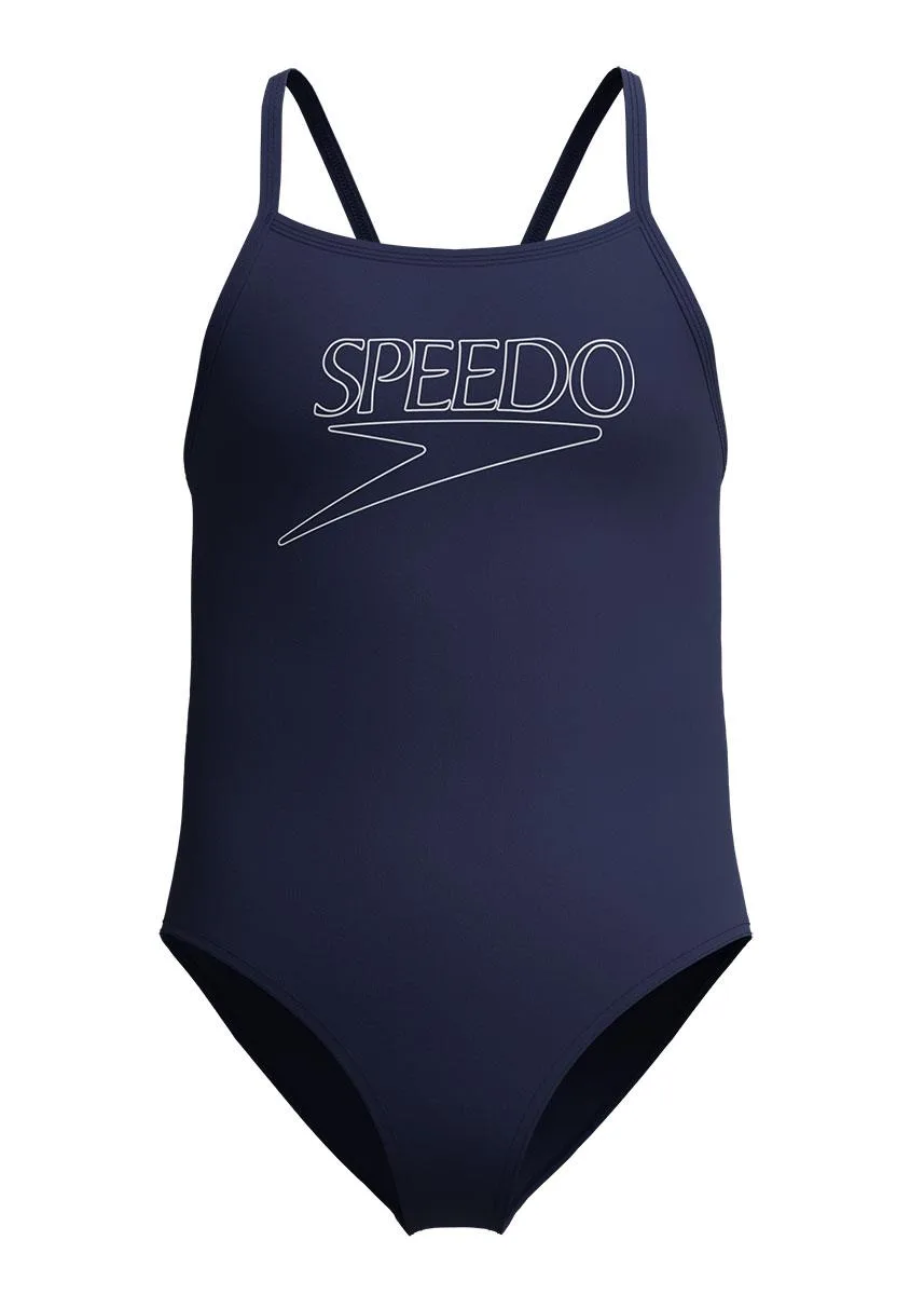 Speedo Girls Endurance+ Logo Thinstrap Swimsuit - Navy Blue