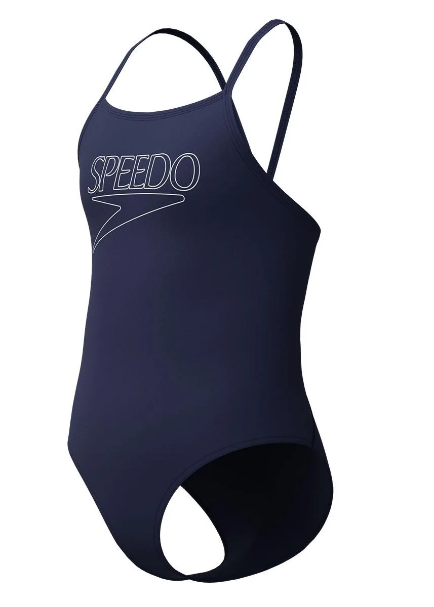 Speedo Girls Endurance+ Logo Thinstrap Swimsuit - Navy Blue - Image 5