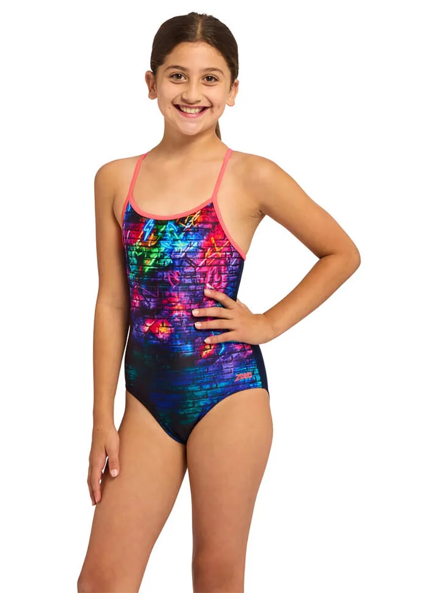 Zoggs Girls Graffiti Brick Sprintback Swimsuit