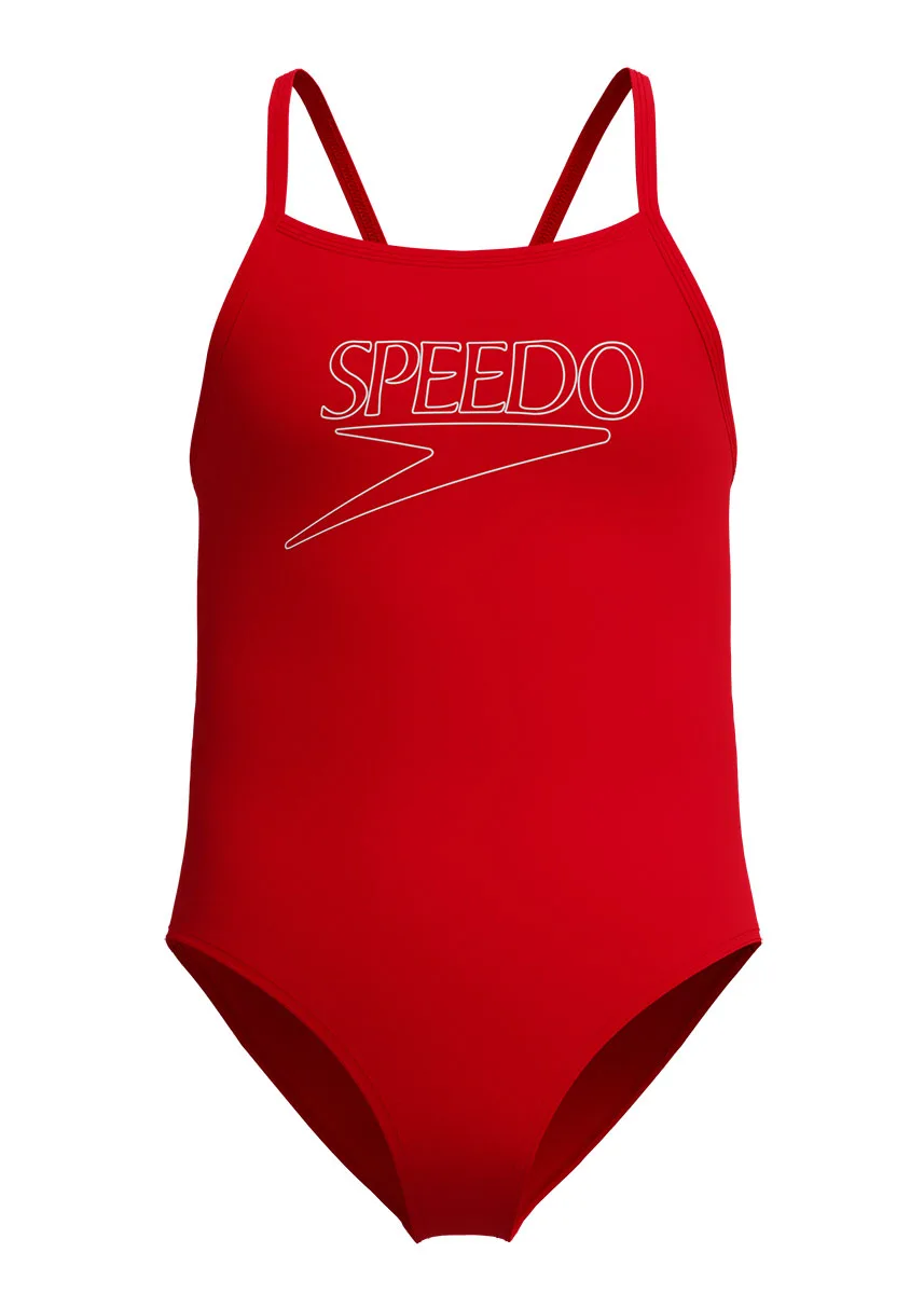 Speedo Girls Endurance+ Logo Thinstrap Swimsuit - Red