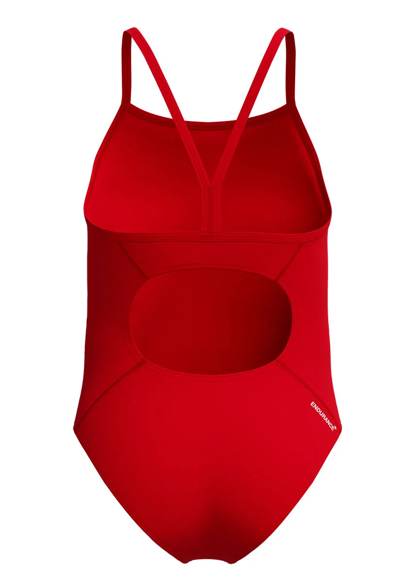 Speedo Girls Endurance+ Logo Thinstrap Swimsuit - Red