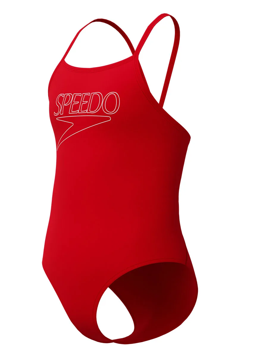 Speedo Girls Endurance+ Logo Thinstrap Swimsuit - Red - Image 4