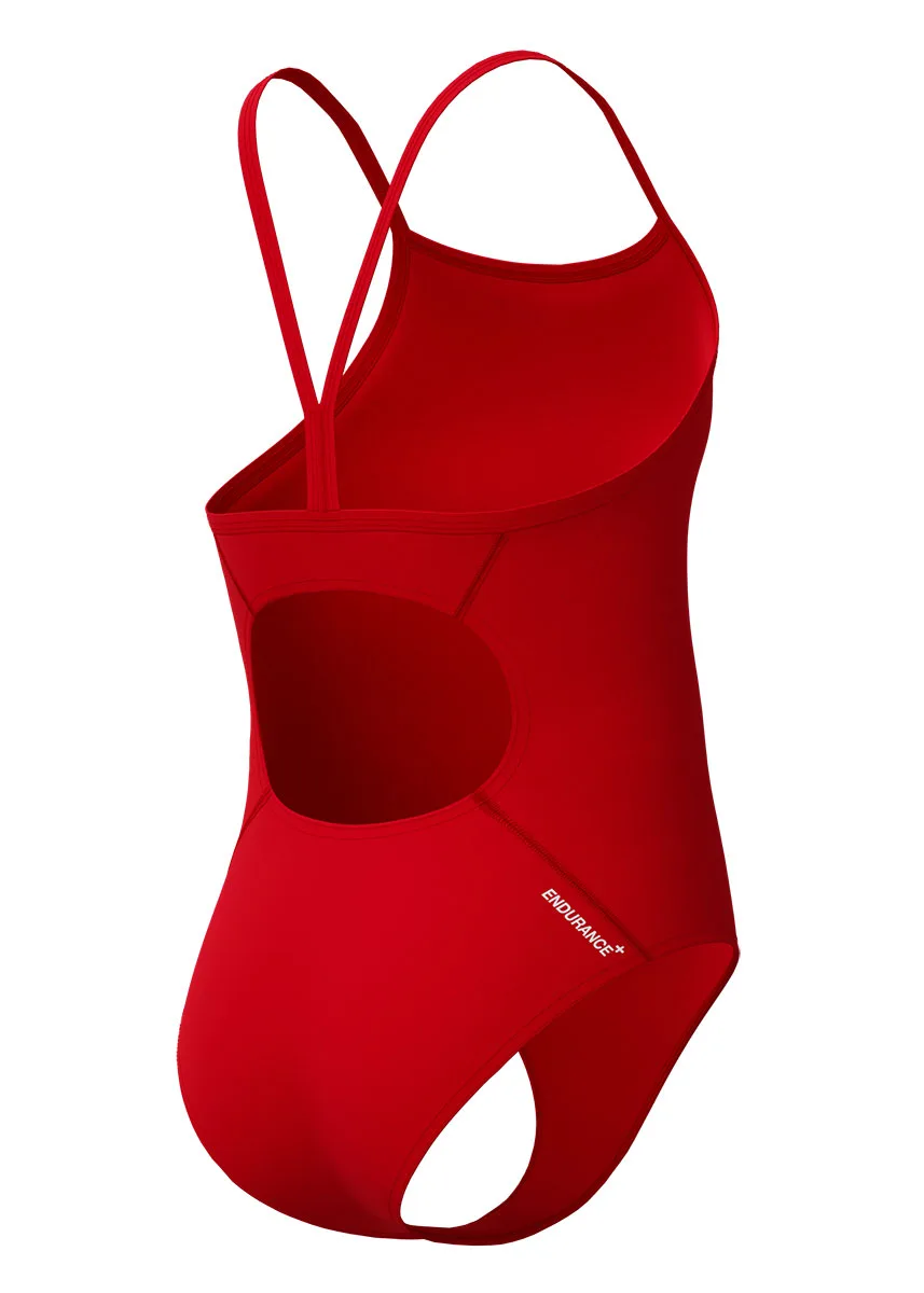 Speedo Girls Endurance+ Logo Thinstrap Swimsuit - Red - Image 3
