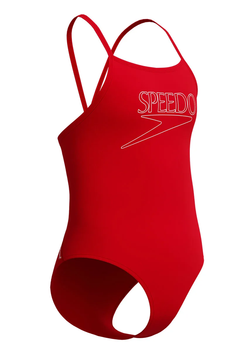 Speedo Girls Endurance+ Logo Thinstrap Swimsuit - Red - Image 2