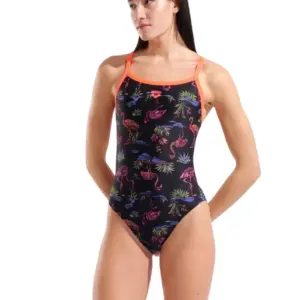 Arena Flamingo Challenge Back Swimsuit - Black / Multi / Bright Coral