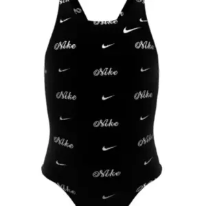 Nike Girl's Hydrastrong Multi Print Factback Swimsuit - Jet Black
