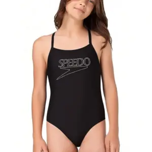 Speedo Girls Endurance+ Logo Thinstrap Swimsuit - Black