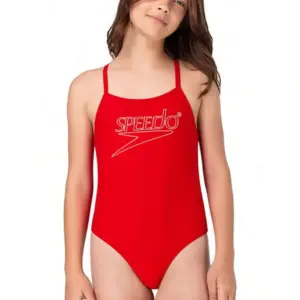 Speedo Girls Endurance+ Logo Thinstrap Swimsuit - Red