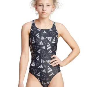 Adidas AOP Girls Bars Swimsuit - Black/Grey